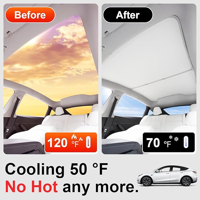 Roof Sunshade for Tesla Model Y 2025-2020, Insulation UV Rays Protection 2025 Sunroof Shade & 2025 Sunshade Roof for Tesla Model Y Accessories 2025 Beige(Not Fit 2025Juniper)