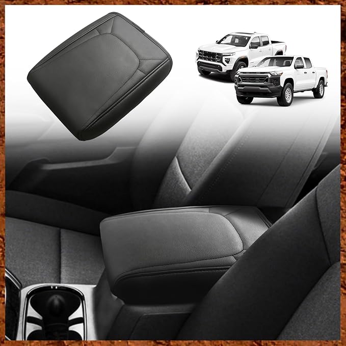 Muslogy Center Console Armrest Cover Fit for Chevy Colorado/GMC Canyon 2026 2023-2025 Accessories, Comfort Armrest Pad Console Lid Cushion Vegan Leather Regular Thick(Black Trim)