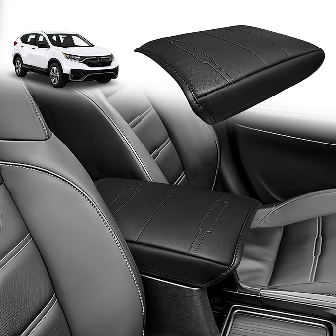 Muslogy Center Console Armrest Cover Fit for Honda CR-V 2017-2022 Accessories, Comfort Armrest Pad Console Lid Cushion Vegan Leather Regular Thick