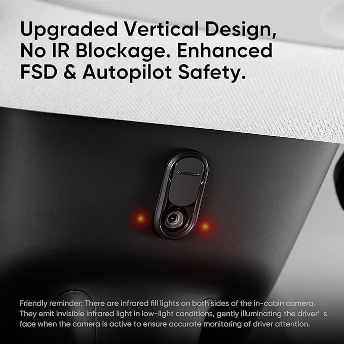 Camera Cover Slide for Tesla Model Y 3 Interior Cabin Camera Privacy Cover Accessory with Orange Indicator - Anti-Blind Spot Slider Shield, Vertical Design, No Block IR for FSD, Upgraded Thickened