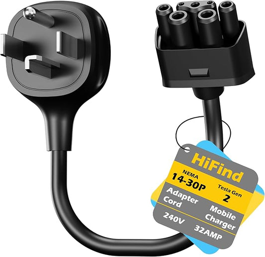 HiFind NEMA 14-30 Adapter for Tesla Gen 2 Mobile Charger 1 Ft, Connect Tesla Portable Charger to 14-30 Plug 240/250V Outlet 32Amp Fast Charging for EV, Model S/3/X/Y, Safe & Durable, ETL, Black