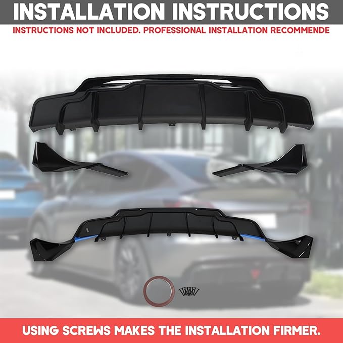Rear Diffuser for 2017-2023 Tesla Model 3, Rear Bumper Lip Valance Panel Tesla Model 3 Accessories (Gloss Black)
