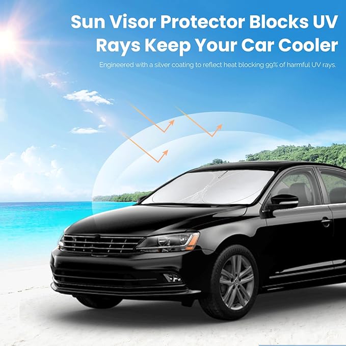 Custom Fit Passat Windshield Sunshade for 2012-2022 Volkswagen VW Passat Accessories Front Window Shield 210T Silver Coating Cover for Volkswagen Windshield Sun Visor Protector Blocks UV Keeps Cool