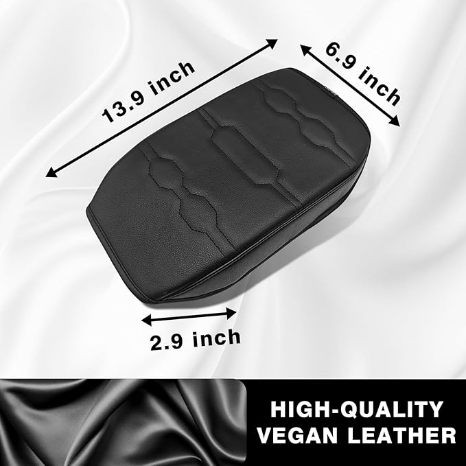 Muslogy Center Console Armrest Cover Fit for Ford Ranger 2024 2025 2026 Accessories, Comfort Armrest Pad Console Lid Cushion Vegan Leather Regular Thick (Black/Black Trim)