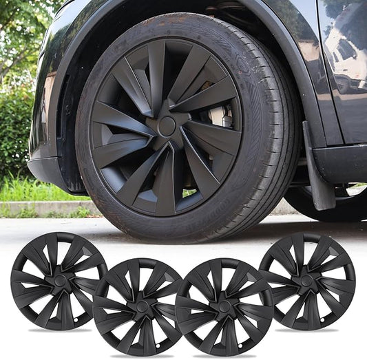 Model Y Wheel Covers 19 inch Juniper Crossflow 2025 2026,19" Swirl Style Matte Black Wheel Hubcaps Compatible with Tesla Model Y Accessories 2025 2026(Refreshed Juniper Only 4PCS)