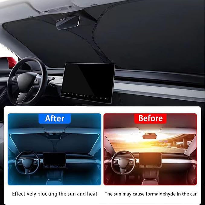 for Model 3 Y Windshield Sun Shade Upgrade Fit 2016-2024 Tesla Car Front Window Visor Blocks UV Rays and Protects Interior Car Accessories