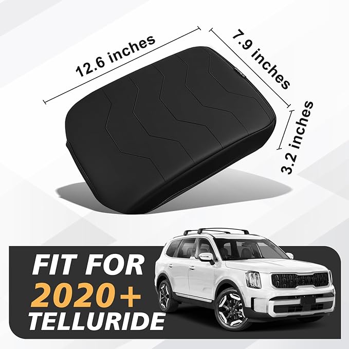 Muslogy Center Console Armrest Cover Fit for Kia Telluride 2022-2025 2026 Accessories, Comfort Armrest Pad Console Lid Cushion Vegan Leather Regular Thick