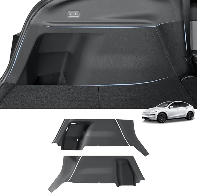 LUCKEASY Rear Trunk Side Full Protective Cover for Tesla Model Y Juniper 2026 2025 5 Seat TPE Rear Trunk Left & Right Inner Side Full Wrap Guards Cover Velcro Stick Cargo Side Pad Accessories Black