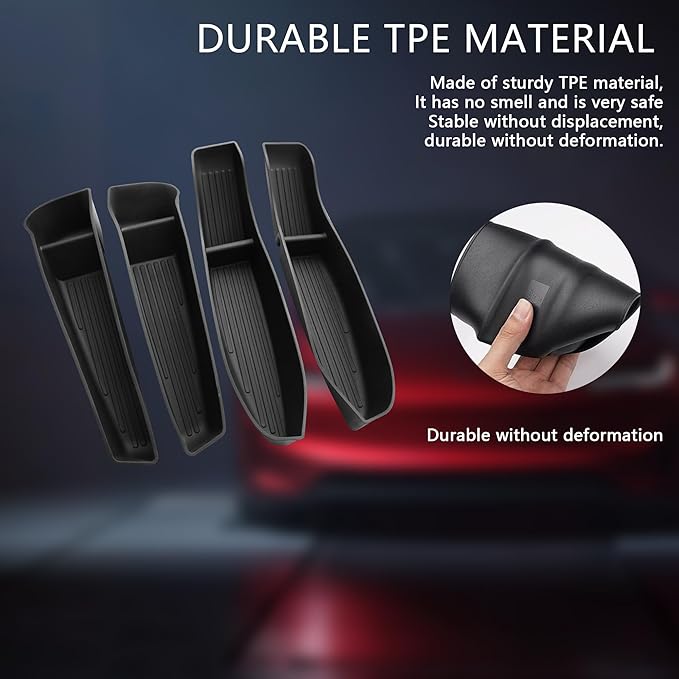 Door Side Storage Box for Tesla Model Y Juniper Accessories 2025 2026 Door Pocket Liners,TPE Front & Rear Side Organizer Tray Protector Liner (model Y Juniper) 4pcs Not fit 2026 Standard