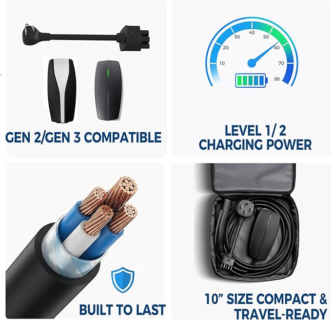 Premium Adapter for Tesla Gen 2/Gen3 Mobile Charger | Connect to 240V Outlet | 16 Amp Charging | 10 Inch Length (NEMA 6-20)