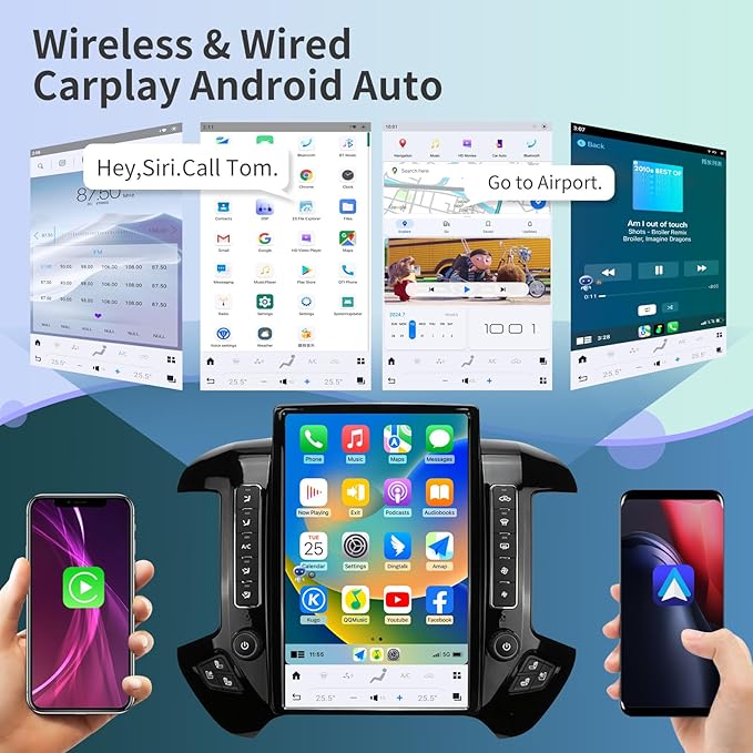 Car Radio for Chevrolet Silverado GMC Sierra 2014-2019 Update Replacement Head Unit 14.4 Inch 2K IPS Touch Screen Tesla Style Carplay Android Auto GPS Navigation Multimedia Play OEM 4.2 Inch（Black）