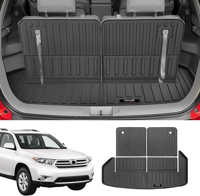 Custom for 2008-2013 Toyota Highlander Cargo Mats Trunk Liner and 3rd Rear Seat Backrest Mat All Weather TPE Protection Mat Accessories (for 2008-2013 Toyota Highlander)