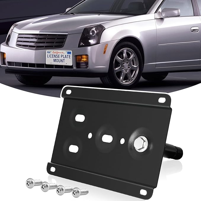 License Plate Holder Front License Plate Bracket No Drill Tow Hook Mount Anti-Theft License Plate Frame Compatible with 2008-2013 Cadillac CTS and CTS-V, 2013-2019 ATS