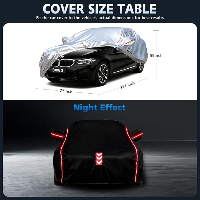 Car Cover Waterproof All Weather for BMW 3 Series 2005-2025,All-Around Fastening and 4 Upgrades, 30s Quick-Install for Car Cover