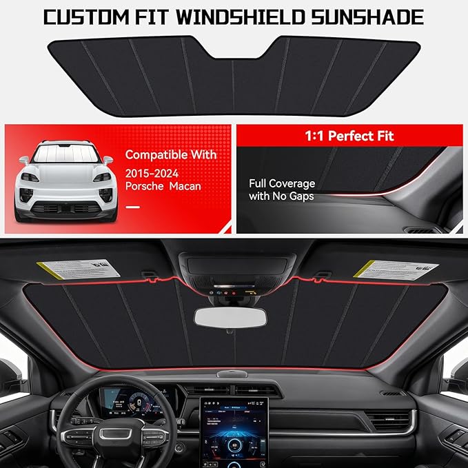 Windshield Sun Shade Custom Fit for Porsche Macan 2015-2024, Accordion Folding Thick Window Sunshade Block Heat 99% UV Rays Sun Visor Keep Cooler Car Accessories