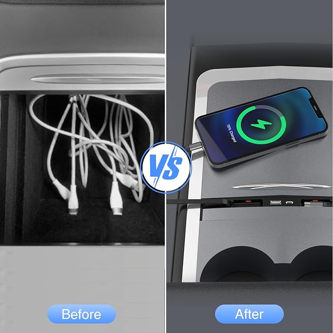 Retractable Center Console USB Hub for Tesla Model 3 Model Y, THELIFELICIOUS Tesla Interior Accessories Central Control Docking Station with Fast Charging Cables