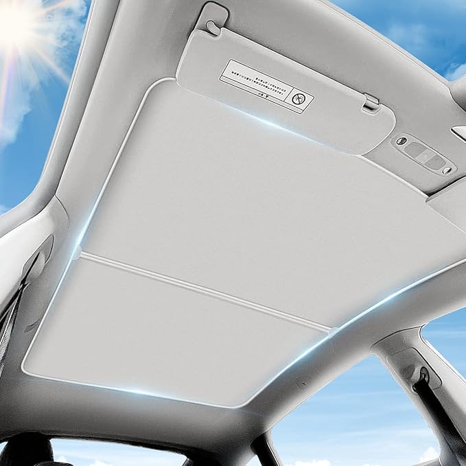 Upgraded Model Y Sunshade Roof for 2020-2025 Tesla, Patent Magnetic Seamless Design for Tesla Model Y Roof Shade Accessories with No Gaps at All, Heat Insulating Sun Shade, with Storage Bag,ICY Gray