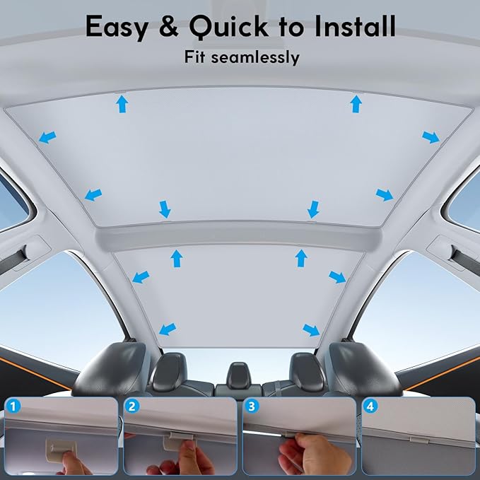 2025 Upgrade Sunshade Roof for Tesla Model 3 Highland 2022-2025 Accessories, Sag-Free&No Gap, Heat Insulation Glass Roof Shade Sunroof, No-light Leakage OEM-fit Roof Sunshade Accessories