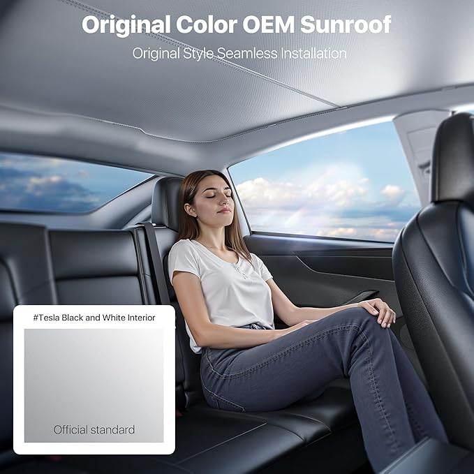 Nmoiss OEM Tesla Model Y Juniper Roof Sunshade [Never Sag Ice Crystal Cooling] No Gap Glass Sunroof Sun Shade, Original Car Style UV Protection Tesla Accessories White