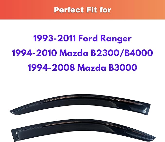 KPY Rain Guards Fit for 1993-2011 Ford Ranger, in-Channel Window Visors Vent Wind Deflectors 2PC, Truck Accessories for 1994-2010 Mazda B2300/B4000, 1994-2008 Mazda B3000