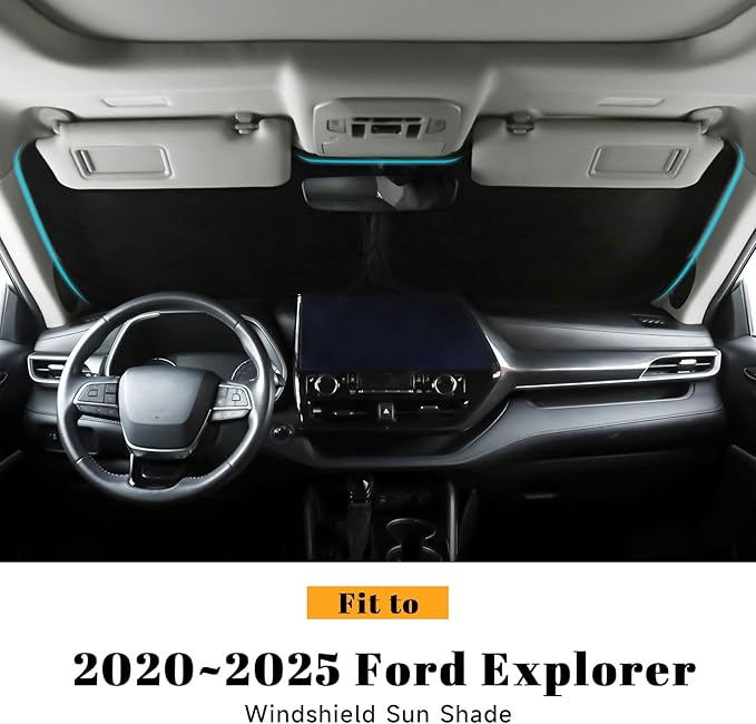 Car Windshield Sun Shade for Ford 2020-2025 2026 Explorer Accessories (OEM Design) Reflective Foldable Heat Insulation Sunshade for Ultimate Protection
