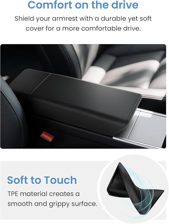 Center Console Non-Slip Armrest Cover – Specifically Designed for the New Tesla Model Y 2025 2026 Refresh (Juniper) and Tesla Model 3 Refresh (Highland) – New Model Y Juniper Accessories Black