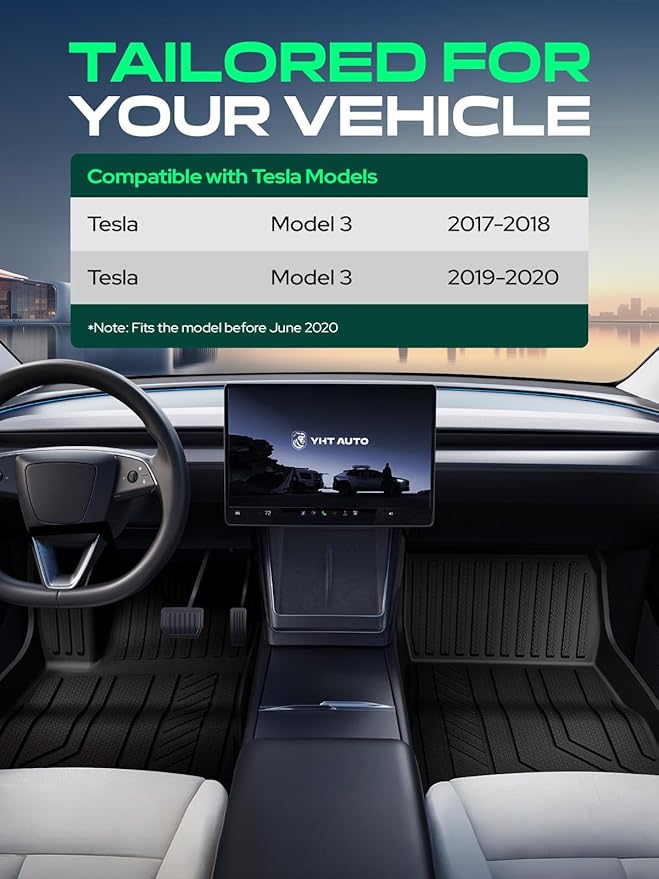 YHTAUTO for Tesla Model 3 Floor Mats 2020 2019 2018 2017 (Before June 2020), All Weather TPE Car Mats, Front Rear Trunk Mat Cargo Liner Storage Mat, Anti-Slip Waterproof Odorless