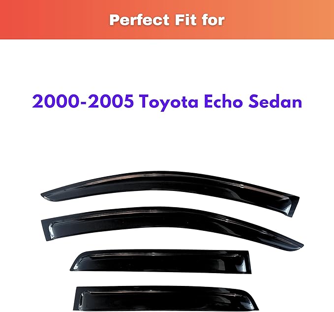 KPY Rain Guards Fit for 2000-2005 Toyota Echo Sedan, Out-Channel Window Visors Vent Wind Deflectors 4PC, Car Accessories for 00-05 Echo Sedan