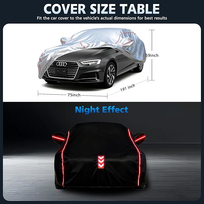 Car Cover Waterproof All Weather for Audi A4 2004-2024,All-Around Fastening and 4 Upgrades, 30s Quick-Install for Car Cover