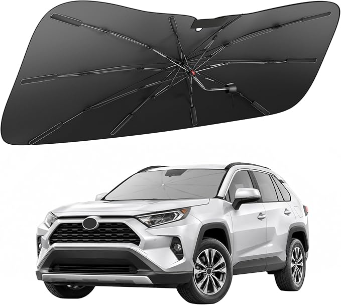 Zanch 2026 Upgraded Windshield Sun Shade Umbrella: Custom Fit for Toyota RAV4 2017-2026 Front Window Sunshade, Block UV Rays & Keep Car Cool, 1:1 Scan for RAV4, No Gaps & No Scratches.