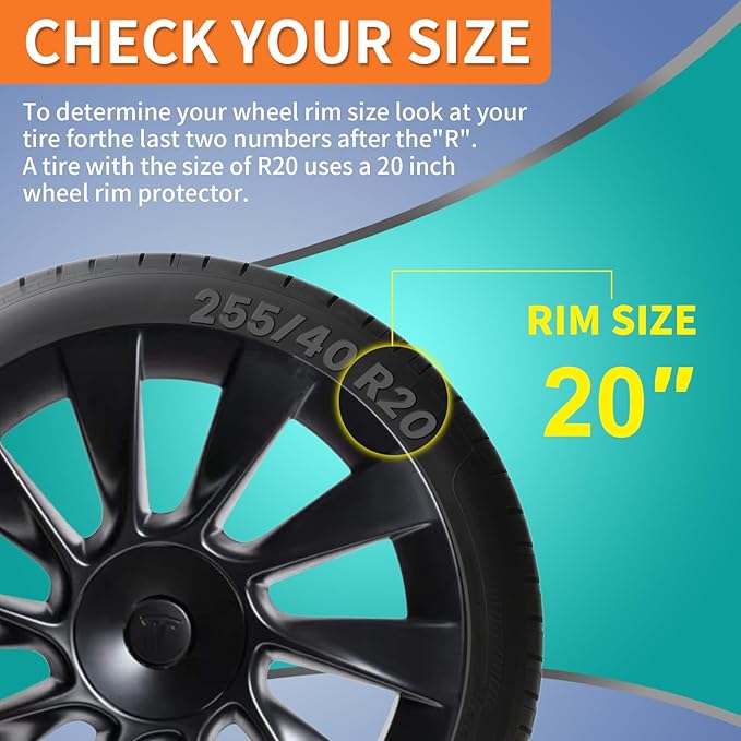 Tesla Model Y Rim Protector Fit 20" Induction Wheels 2020-2024|Wheel Covers 20 inch|ABS Guard Hubcap Cover for Curb Rash Prevention| Model Y Accessories|Matte Black(Set of 4)