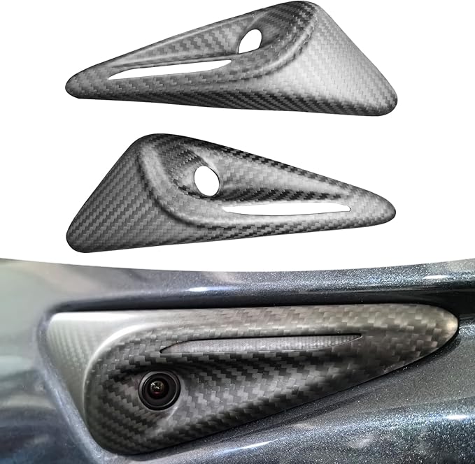 Carbar Real Carbon Fiber Side Camera Cover for Tesla Model 3 2024 Highland 2025 Model Y Juniper HW4.0 Turn Signal Full Protection Accessories (2PCS Black Matte Carbon Fiber Full Cover)