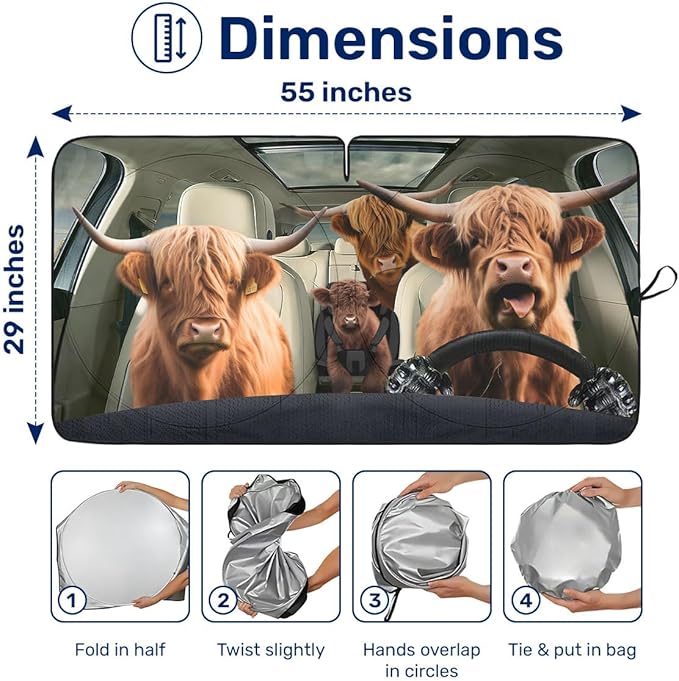 Horror Windshield Sun Shade for Car SUV Truck (55x30 Inches), Front Window Visor for Windows, Protector Blocks UV