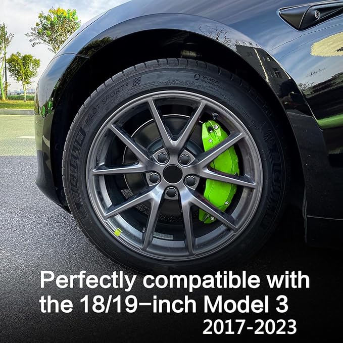 Brake Caliper Covers Set of 4 Compatible with for Tesla model 3 Accessories.2017-2023 18/19 inch Wheel Hub Brake Caliper Covers -Fit Tesla Model 3 Green Brake Caliper (Fluorescent green)