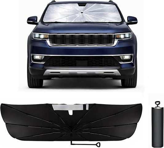 2026 Upgraded Car Windshield Sun Shade Umbrella - Custom-Fit for Jeep Wagoneer 2022-2026 Umbrella Sunshade,Easy Install,UV Protection & Heat Reflective,Keep Interior Cooler with Storage Bag