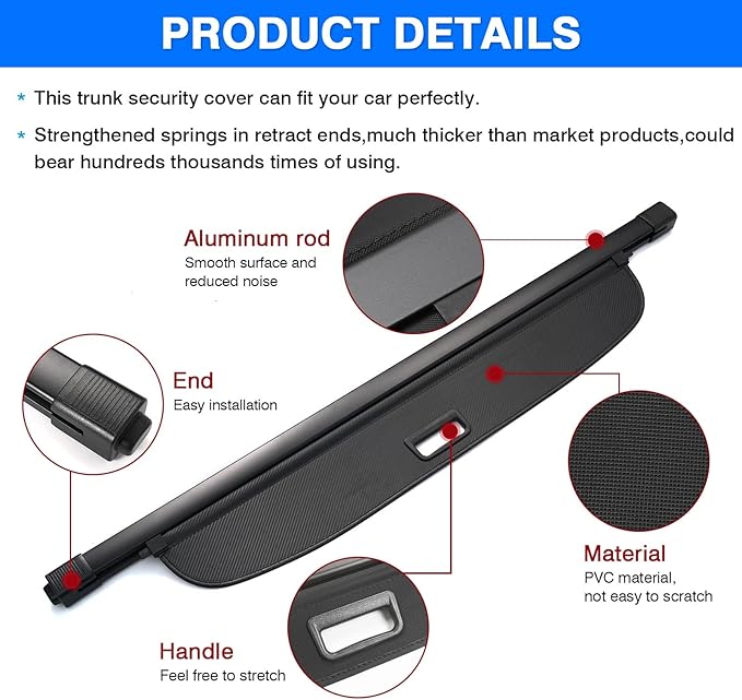 Powerty Cargo Cover for Mitsubishi Outlander 2014-2020 (Manual Liftgate Only) Trunk Cover Retractable Rear Shield Shade (Not for Electric Liftgate or Outlander Sport)