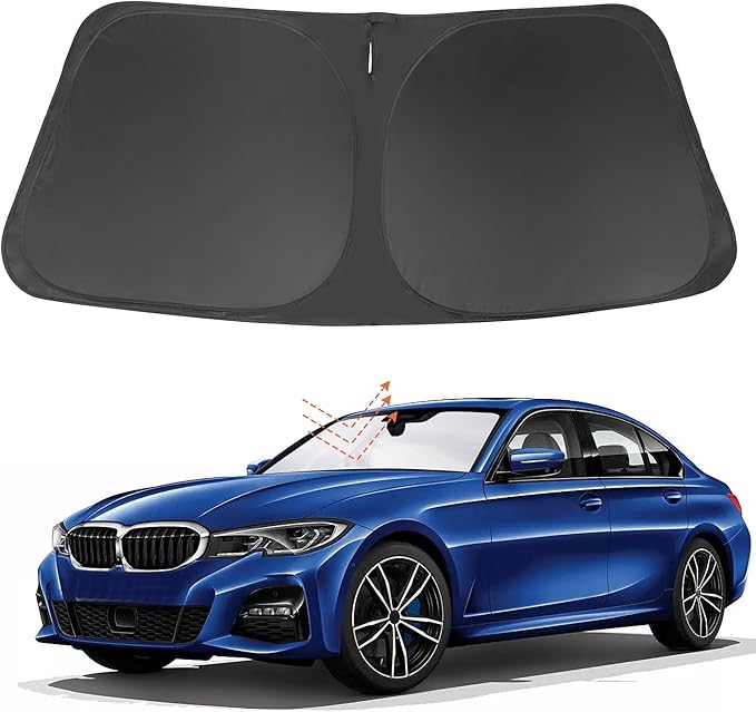 YYCKE Windshield Sun Shade Accessories Compatible with 2013-2018 3 Series/F30/F31/F80/M3 for BMW Foldable Sunshade Sun Visor Blocks UV