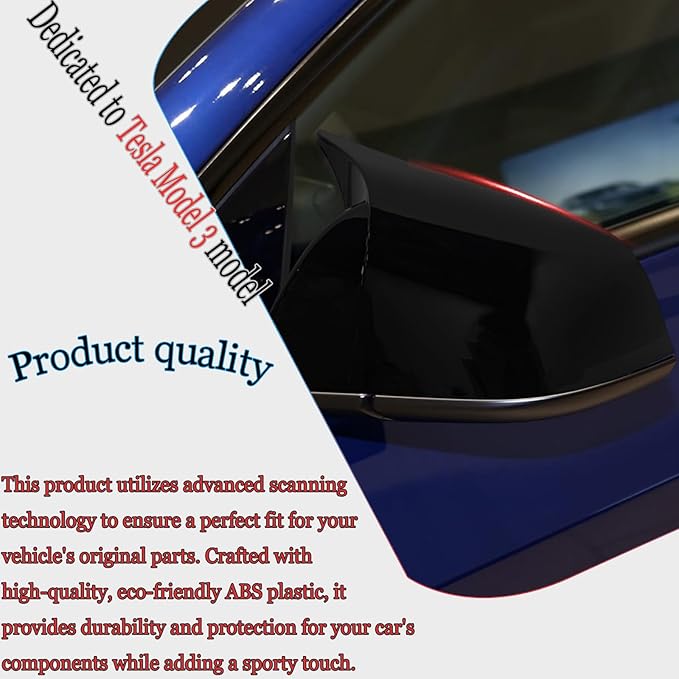 Side Mirror Cover,for Tesla Model 3 2017-2025，2PCS Horned Turn Signal housing Cover Sets car Accessories -Bright Black