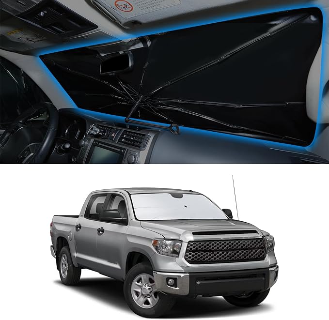Windshield Sun Shade Umbrella Accessories Compatible with 2007 2008 2009 2010-2026 Tundra for Toyota Foldable Sunshade Sun Visor Blocks UV