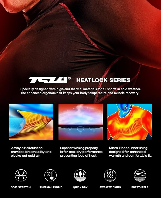 TSLA Men's Thermal Long Sleeve Compression Shirts, Mock/Turtleneck Winter Sports Running Base Layer Top