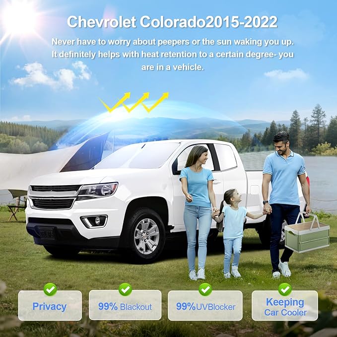 6pcs Car Window Shades for Chevrolet Colorado 2015-2022 Accessories,Windshield Side Rear Full Sunshade,Sun Visor UV Blocking, Privacy Protection and Blackout for Camping Outdoor