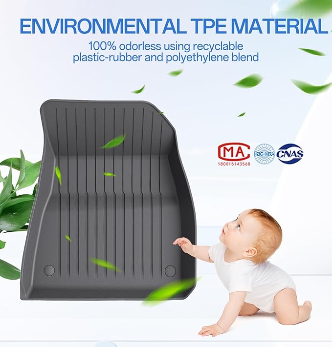 Floor Mats Fits for Tesla Model 3 2023-2018 - All Weather TPE Custom Fit Car Mats Floor Liners, Custom Fit, 3-Piece