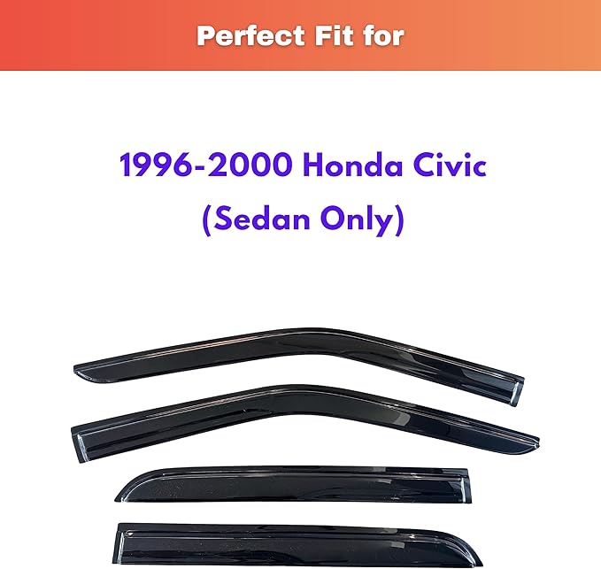 KPY Rain Guards Fit for 1996-2000 Honda Civic, Out-Channel Window Visors Vent Wind Deflectors 4PC, Car Accessories for 96-00 Civic (Sedan Only)