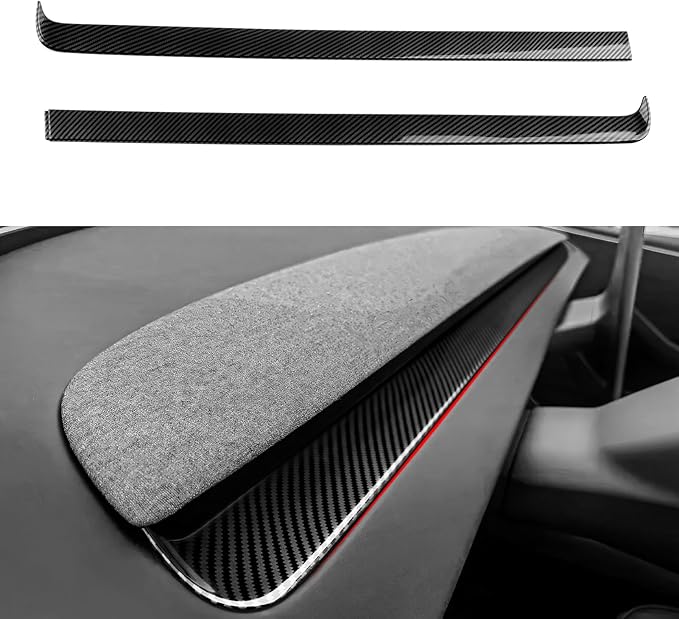 2PCS Car Dashboard Strip Passenger Trim Carbon Color ABS Decal Sticker for Tesla Model 3 Highland 2024 2025 2026 Model Y Juniper 2025 2026 Accessories