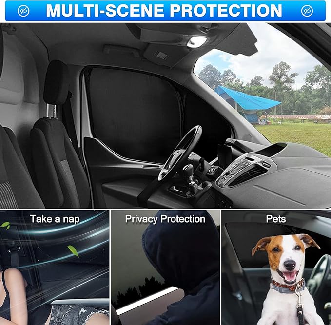 T TGBROS Windshield Sun Shade for Ford Transit 2015-2025 Car Window Shades Thicken UV Block and Blackout Privacy Foldable Sunshades 2PCS Accessories Keep Cool Sun Visor Covers