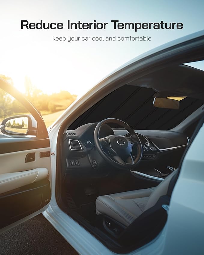 Windshield Sun Shade for Tesla Model X 2016-2025. Reflective Aluminum Film Front Window Sunshade - BLAZBLOCK B