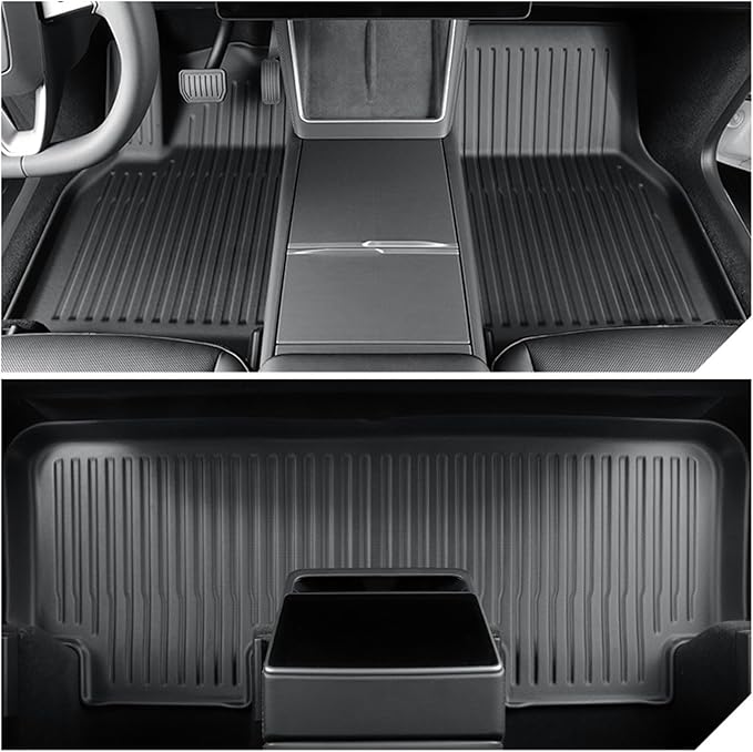 Floor Mats for Tesla Model Y Juniper 2025, Set of 7 Mats All Weather TPE Waterproof Anti-Slip Front & Rear Trunk Mats Cargo Liners Rear Door Sill Cover, Custom Fit for Tesla 5-Seater