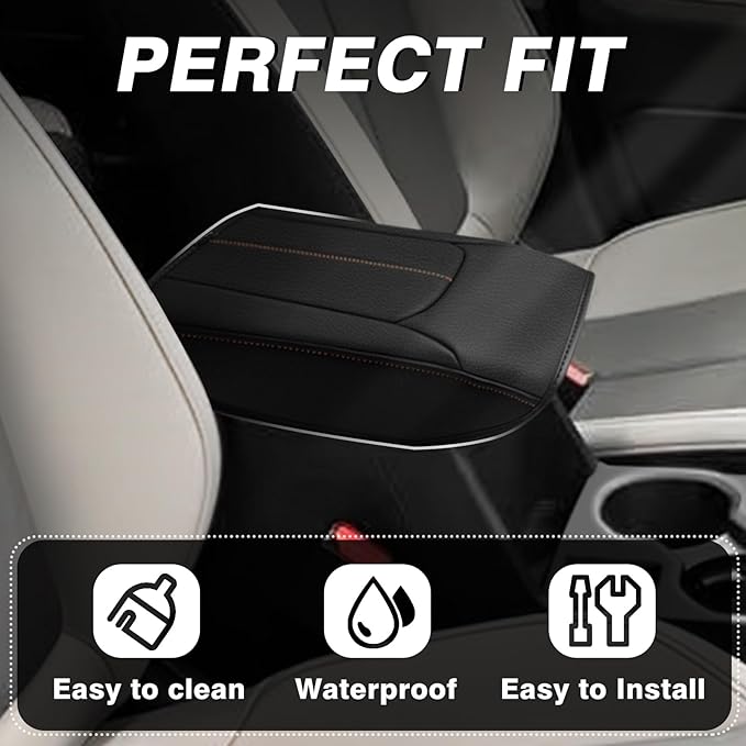 Muslogy Center Console Armrest Cover Fit for Subaru Forester 2025 Accessories, Comfort Armrest Pad Console Lid Cushion Vegan Leather Regular Thick (Black/Brown Trim)