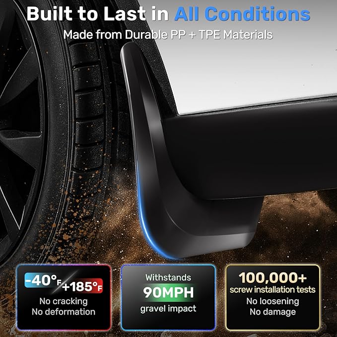 Zanch 2026 Upgraded Tesla New Model Y Juniper Mud Flaps [No Drilling & Protect Paint], OEM Design, Thick & Durable, Custom Fit for Tesla New Model Y 2025-2026 (Set of 4)
