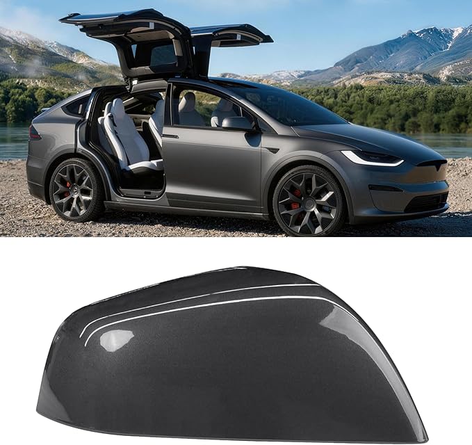 Jaronx Compatible with Tesla Model X Mirror Cover Replacement 2016-2025, Right Passenger Side Clip-on Rear View Mirror Cover Cap for Tesla Model X Accessories 1054431-00-D (Midnight Silver)